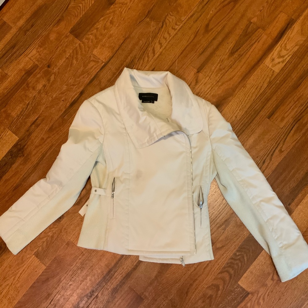 BCBG Maxazria White Fitted Bomber Jacket